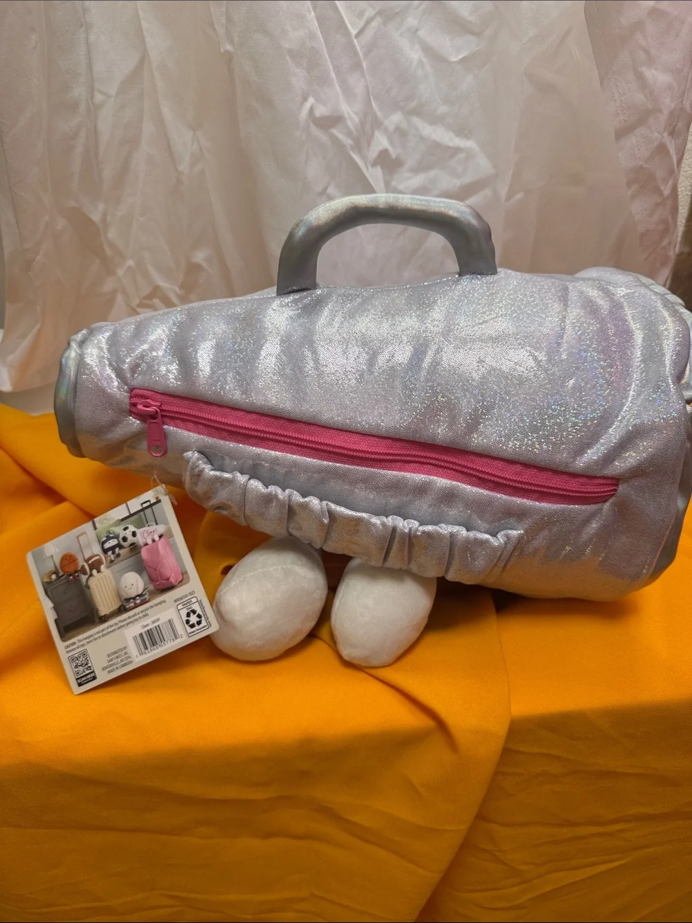 Silver Cheer Travel Plush Bag with Pink Embroidery
